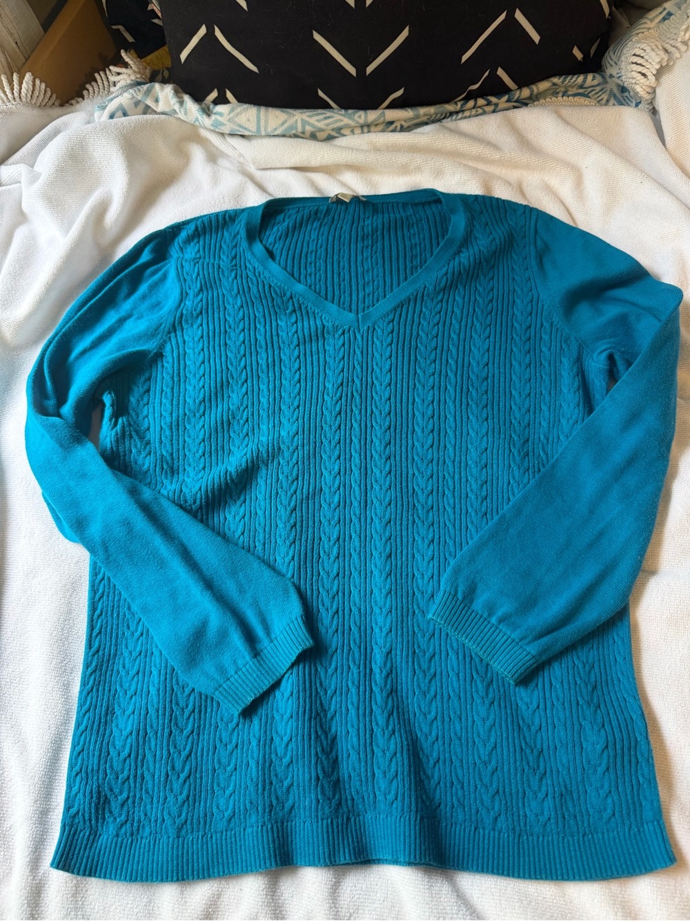 Talbots Teal Cable-Knit V-Neck Sweater